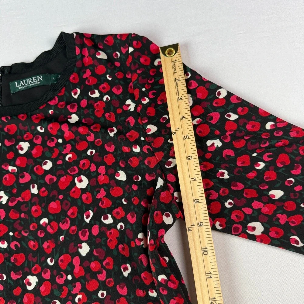 Lauren Ralph Lauren Midi Dress Sz L Red Pink Floral Jersey Knit‎